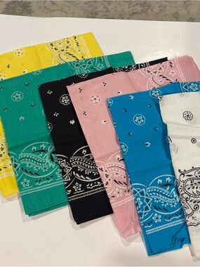 Lot Of 6 Colorful 100% Cotton Bandana Scarf Handkerchiefs Western Craft 22” Sq.
